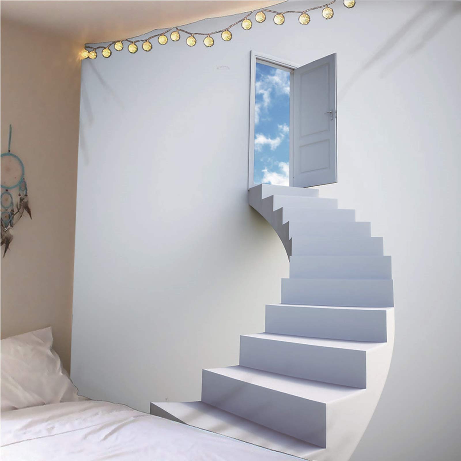 Daesar Arazzo Classico, Arazzi da Parete Moderni Grigio Cielo Blu delle Scale 3D Tappeto Muro Decorativo 300x260CM Arazzo Poliestere
