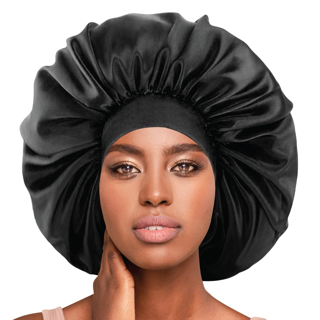 Kashmir Accessories Ltd Unisex Black Silky Bonnet Cap Extra Large - 7305