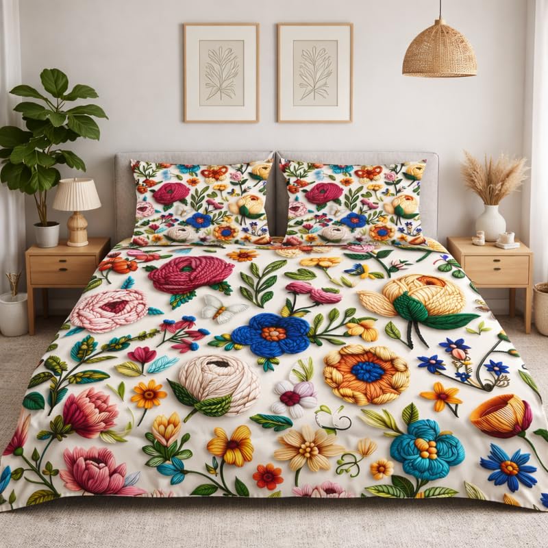 Image of DECOR WELL Premium 7D Digital Print Polycotton Double Bed Sheet with 2 Matching Pillow Covers - Soft, Wrinkle-Resistant & Vibrant Bedroom Decor - Multi Flower