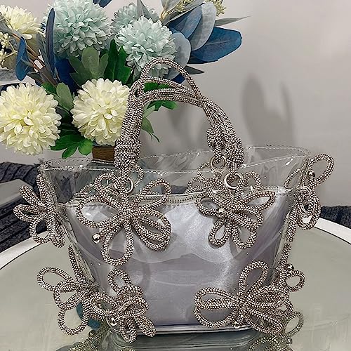 Image of Clear Rhinestone Handbag for Women Crystal Evening Purses with Handle Glitter Handbag for Wedding Party Prom