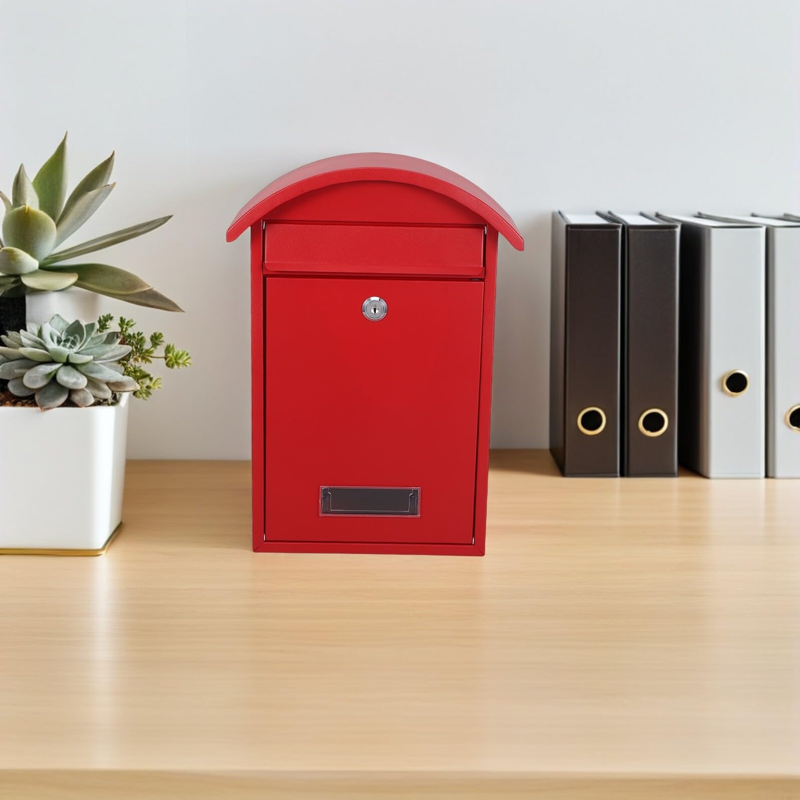 CALLARON Buzón de Pared para Exterior con Cerradura de Seguridad, Tamaño 35,5 X 25,4 X 10 Cm, Color Rojo, Fabricado en Hierro Resistente Intemperie, Adecuado para Hogar y Oficina