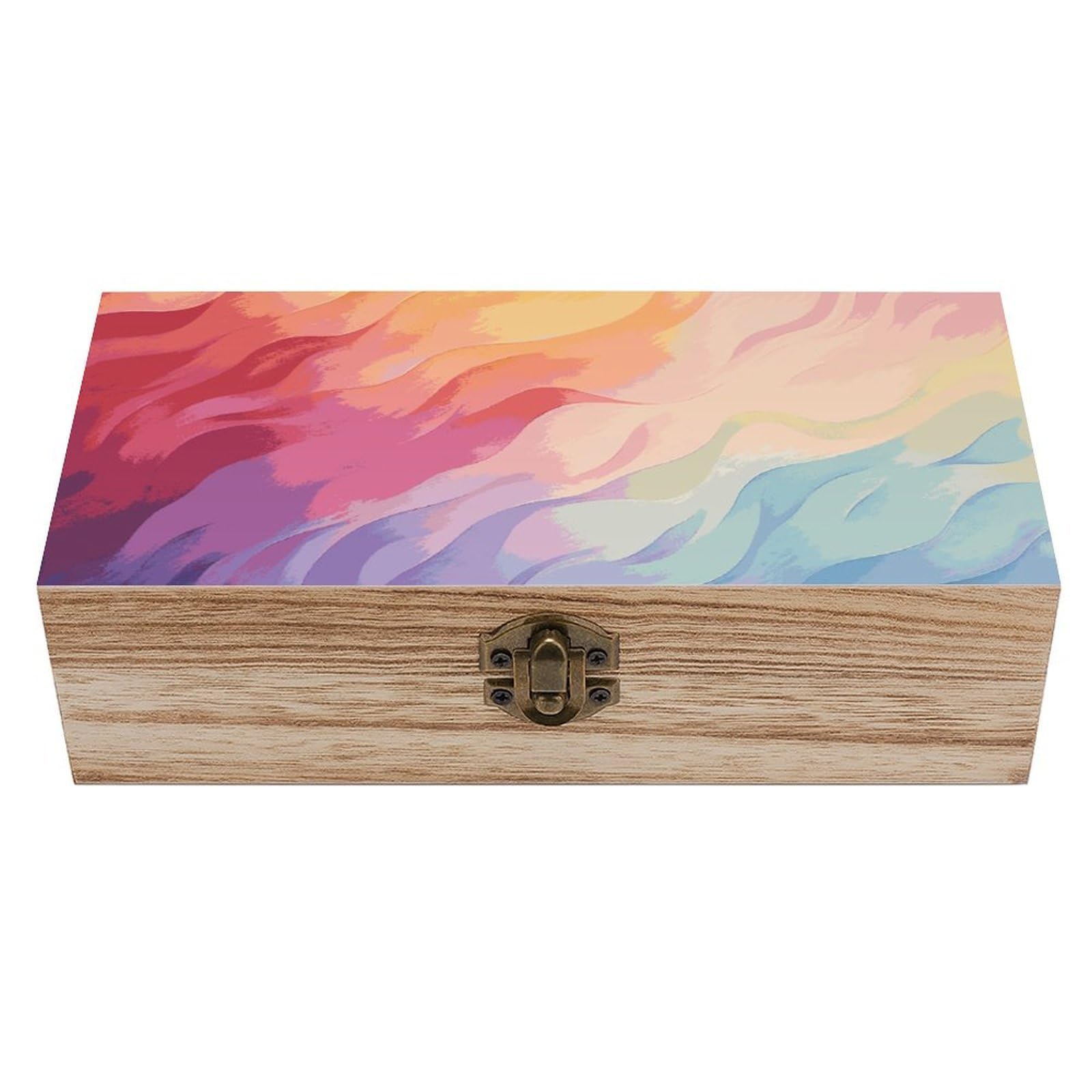 FodPand Decorative Keepsake Box Wooden Storage Boxes with Hinged Lid Handmade Rainbow Wood Organizer Memory Treasure Box for Jewelry Craft Card Photo Storage Wedding Bridal Shower Gifts