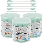 HOMEFOX Green Cotton Swabs Precision Pointed - 600 Count Pointy Organic Cotton Buds Double Side Tightly Wrapped Cotton Tips Paper Stick Soft Gentle Lint-Free Cruelty-Free, Pointy & Round (Green)