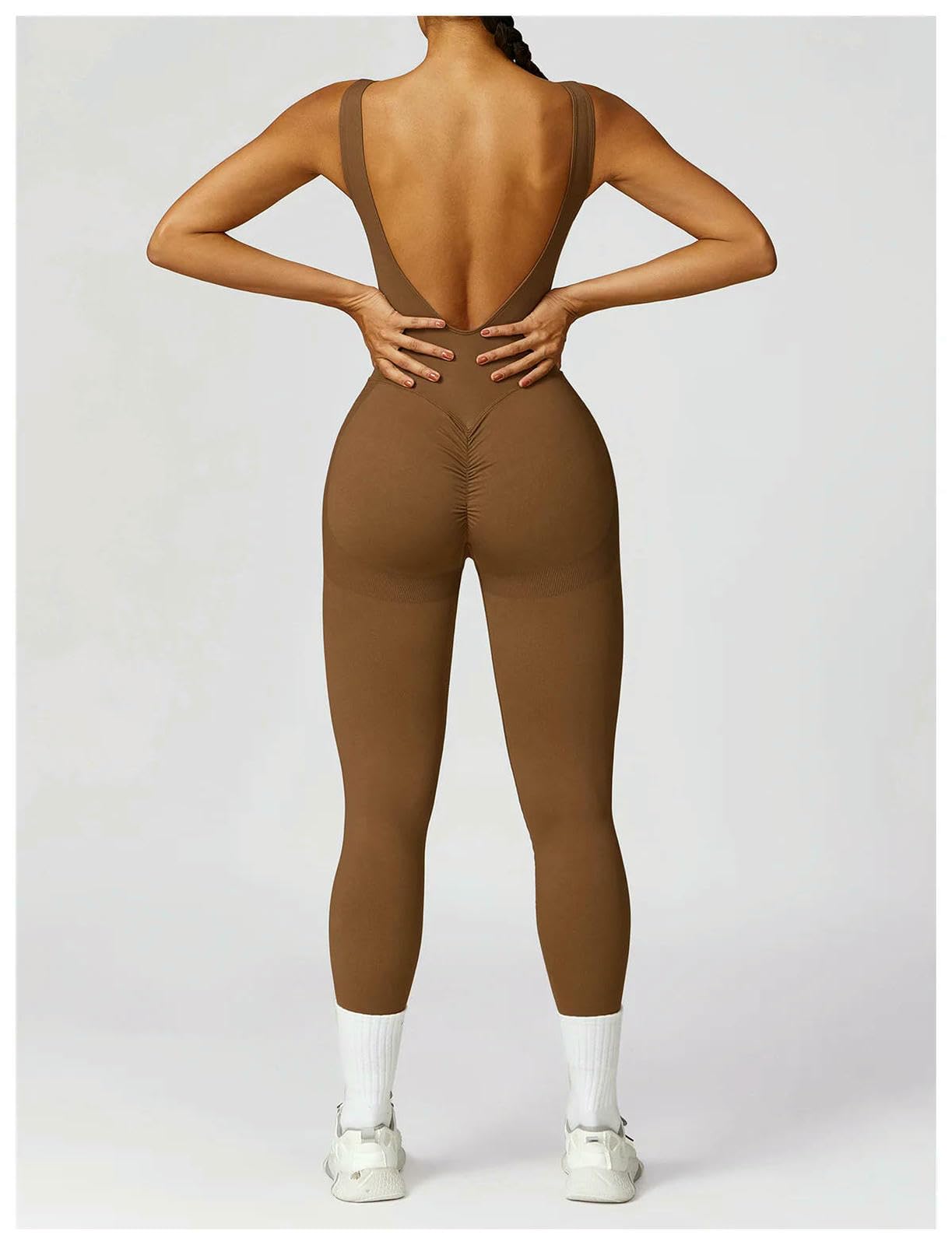 Shapewear damskie kombinezony z okrągłym dekoltem, bezszwowe śpioszki, z dekoltem w serek, na plecy, na siłownię, legginsy, do treningu, jogi, płaskie-M