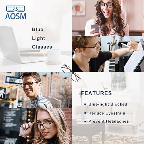 Miniatura 10 de Lentes de bloqueo de luz azul, lentes de bloqueo azul para computadora para hombres y mujeres, antirreflejos, 400 UV y fatiga ocular, anteojos