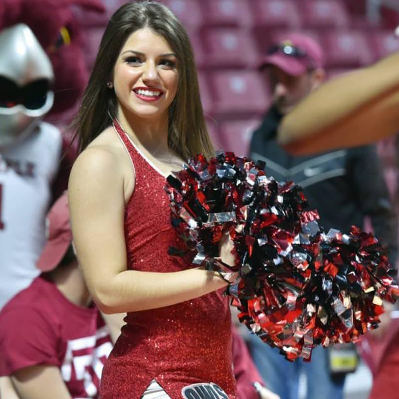 Miniatura 6 de Lovecheer 2 pompones metálicos de animadora con mango de bastón para niños y adultos, deportes de equipo, fiestas de animación