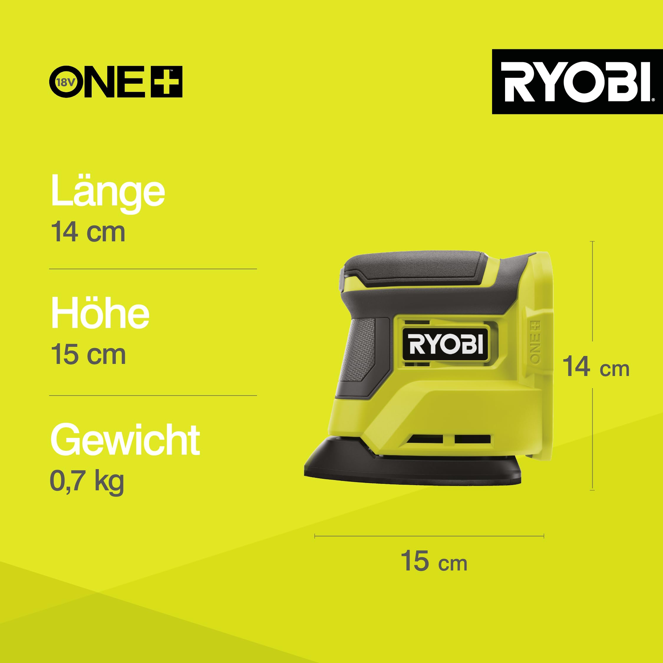 RYOBI 18 V ONE+ Akku-Delta-Vibrationsschleifer RPS18-0, 100x140 mm Schleifteller, 1,8 mm Schwingdurchmesser, ohne Akku und Ladegerät