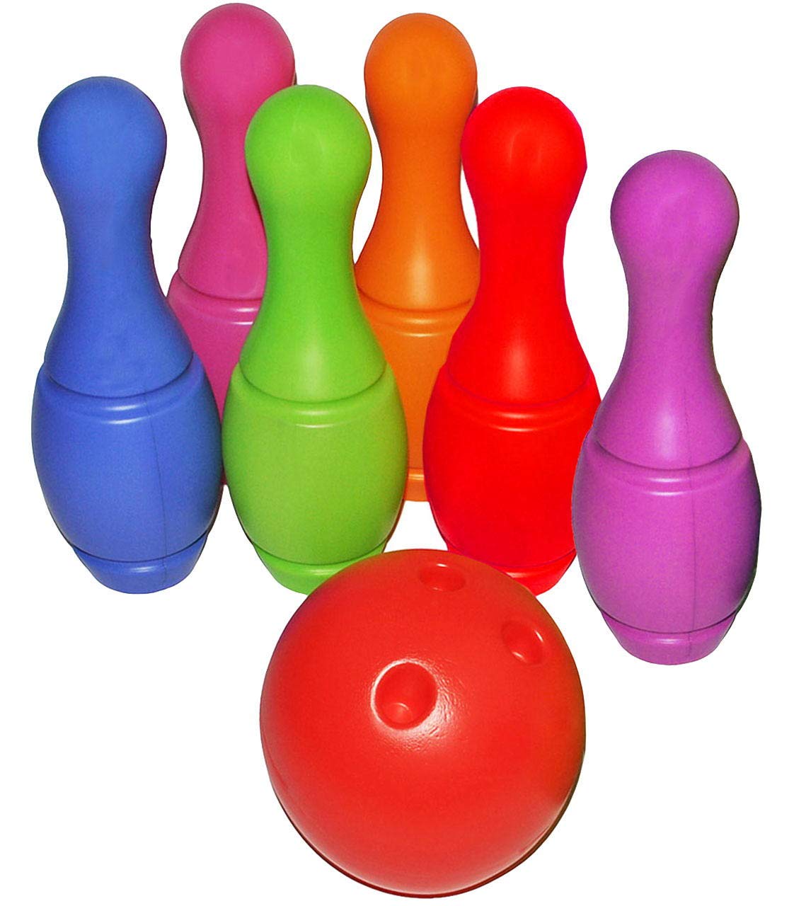 alles-meine.de GmbH XXL - 7 TLG. Set - großes Kegelspiel/Bowlingspiel - 34 cm - XL Kegel - aus Kunststoff/Plastik - für Außen + Innen - Bunte Farben Kegeln - mit Sand befüllb..