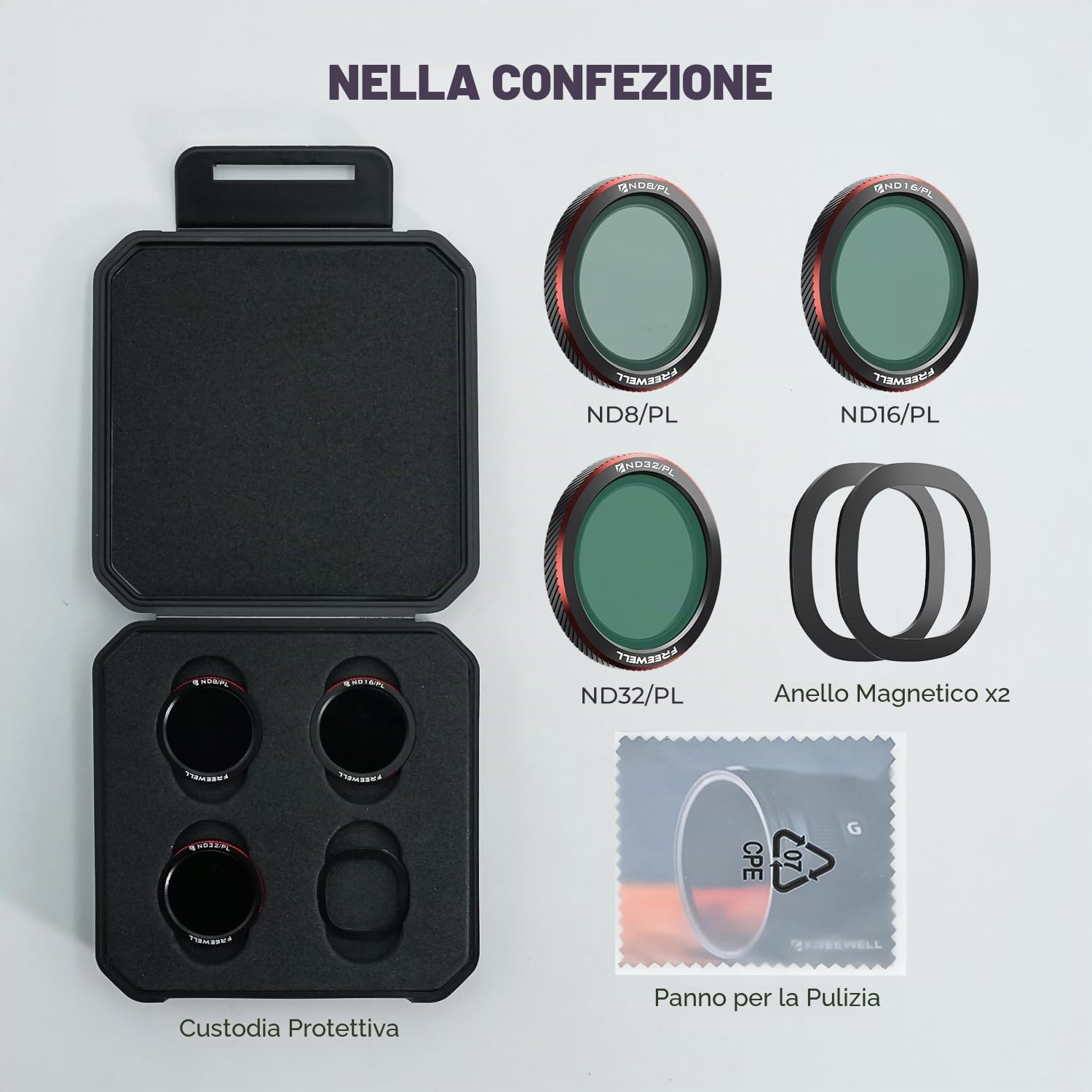 Freewell Confezione da 3 filtri magnetici ND/PL per DJI Neo 2 - Include ND8/PL, ND16/PL & ND32/PL - Filtri polarizzati per una migliore esposizione e riduzione dei riflessi