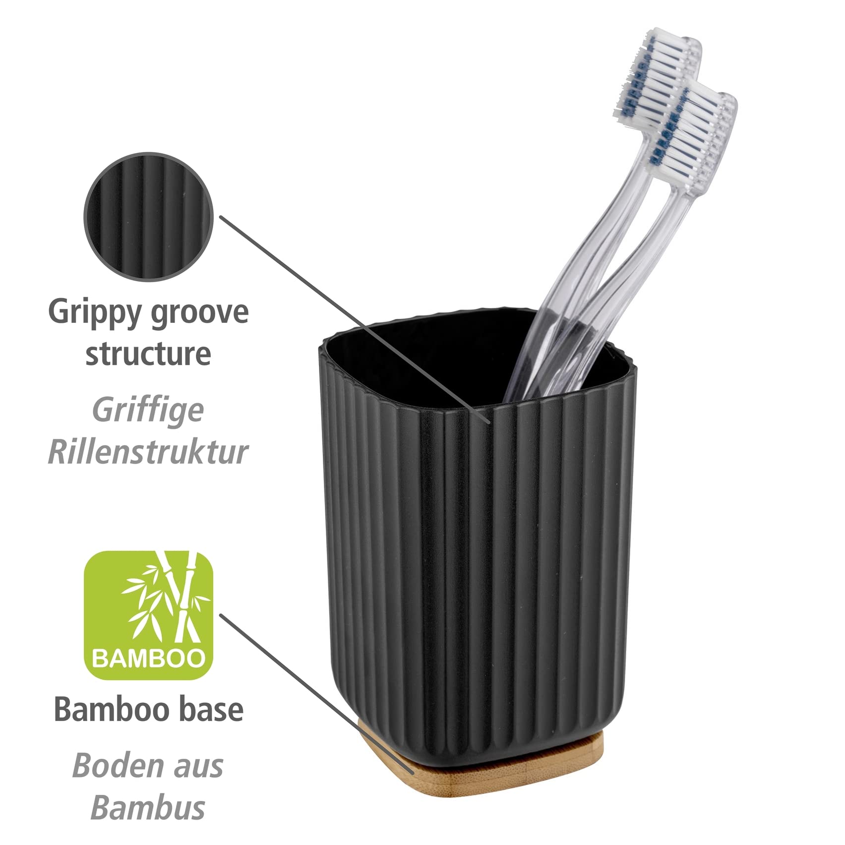 WENKO Rotello toothbrush mug, toothbrush for brushing teeth made of plastic and bamboo base - Image 2