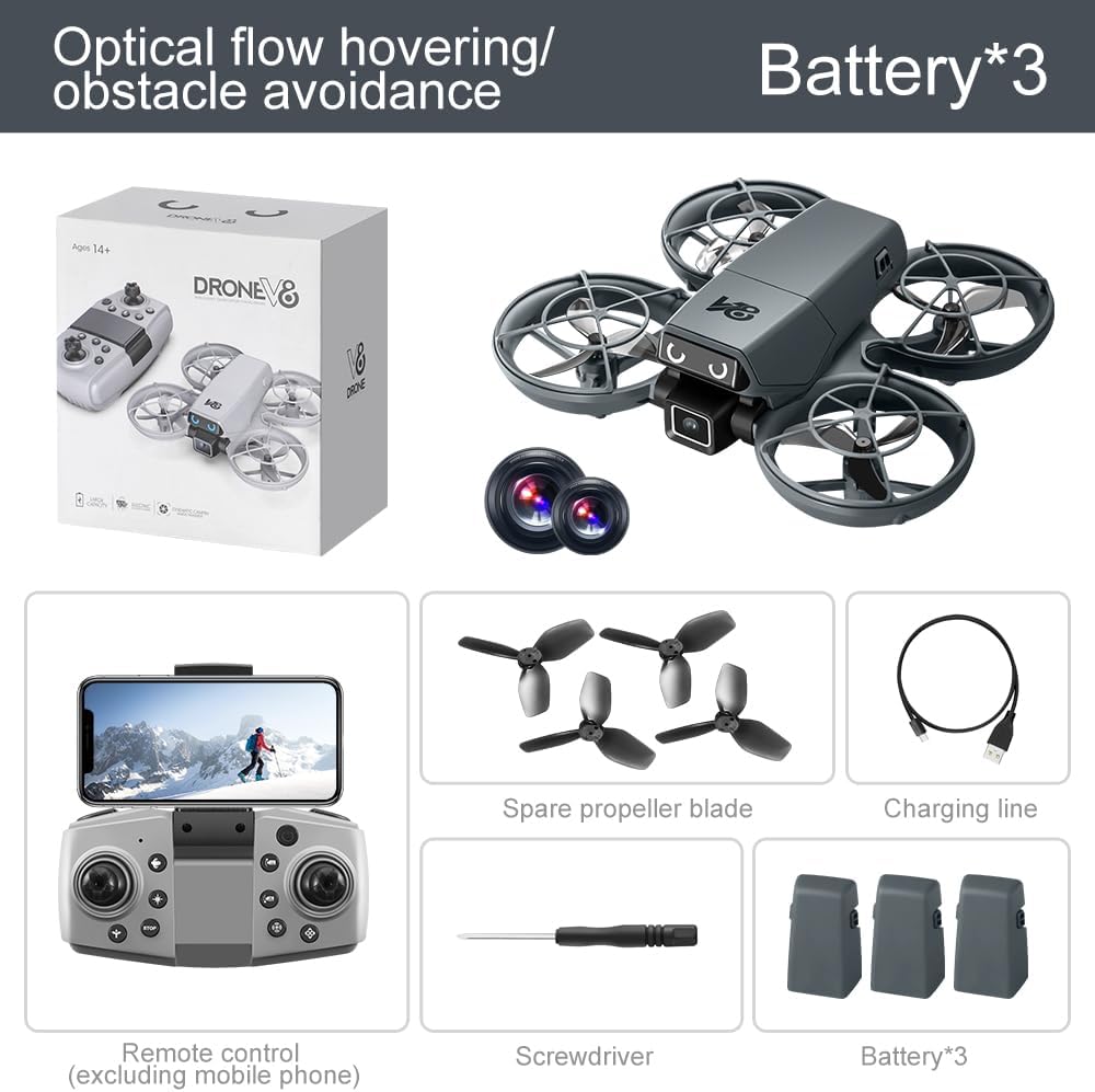 HD Camera Drone with 3 Batteries for Adults Beginners, Optical Flow Positioning Altitude Hold 360° Flips, One Key Takeoff/Landing Headless Mode, V86 Mini RC Quadcopter for Outdoor Indoor Videos Drones