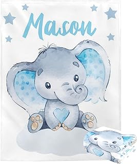 Personalized Baby Blanket with Name Custom Elephant Baby Blankets for Girls Boy Customized Receiving Blanket Nursery Items Stuff Decor,Toddler Blankets for Kids,Blankets for Baby Birthday Shower Gifts New Born