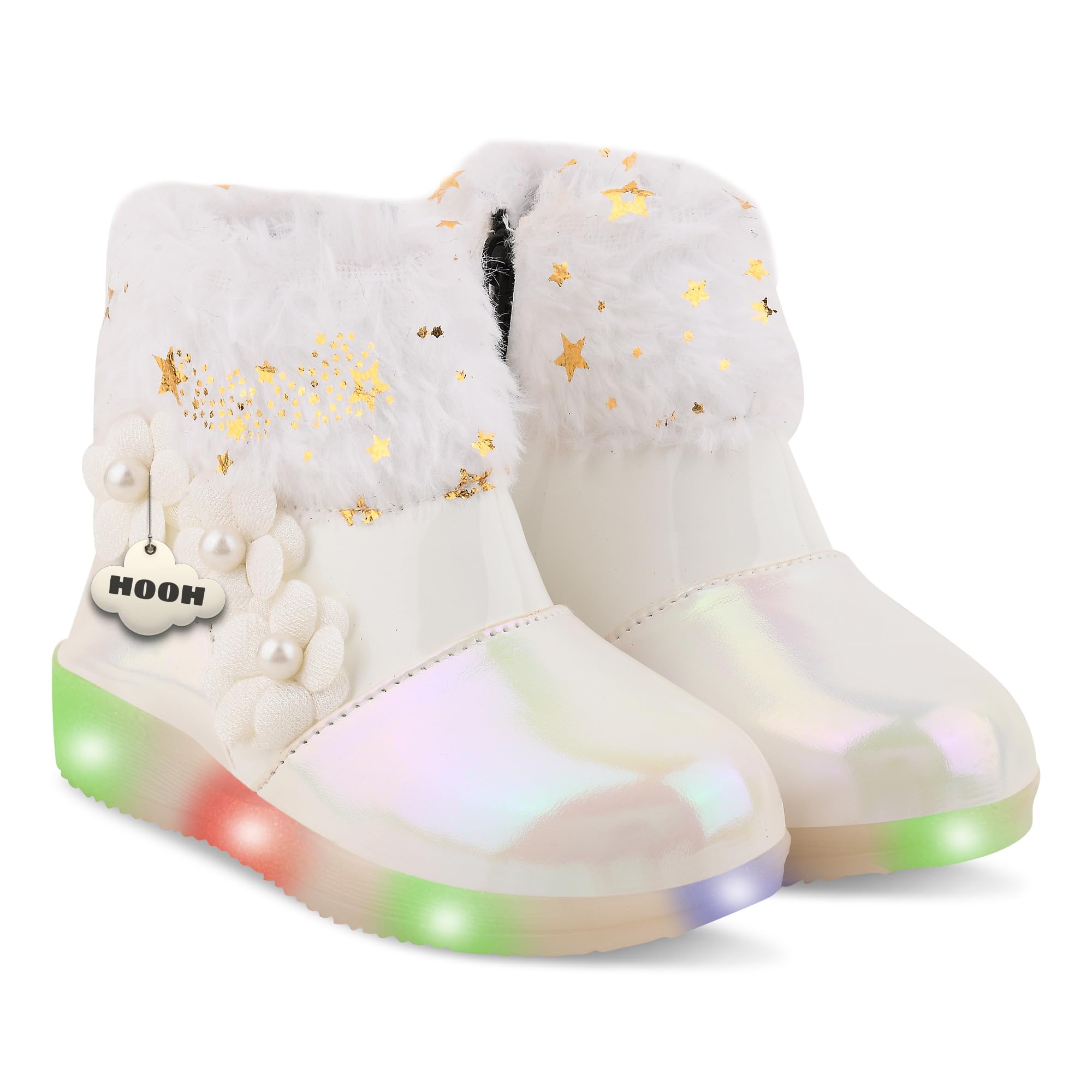Hooh Kids Girls LED Light Up Shoes Cum Boots with Faux Fur Trim and Flower Applique for 0 Months to 12 Years (for Greater Than 5 Years Age vs Size Chart in Images)-image-20