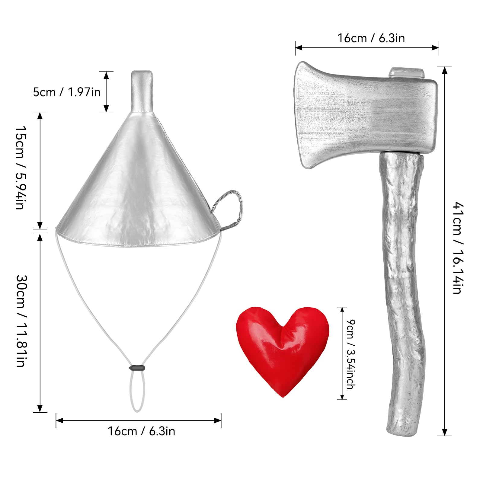Spinosaurus 3 Pcs Tin Man Costume Accessories for Adult,Kids Plastic Axe Funnel Hat Heart Brooch Halloween Dress Up Costume Accessories Tin Man Outfits - Image 2
