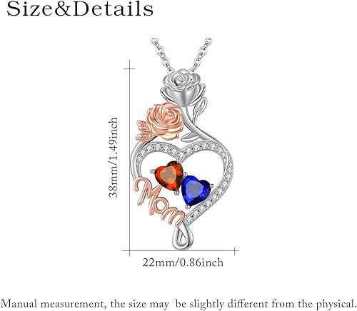 Miniatura 6 de Collar de corazón para mujer con dije de corazón de 14 quilates, oro rosa, oro blanco, doble piedra natal, día de la madre, aniversario, día de San