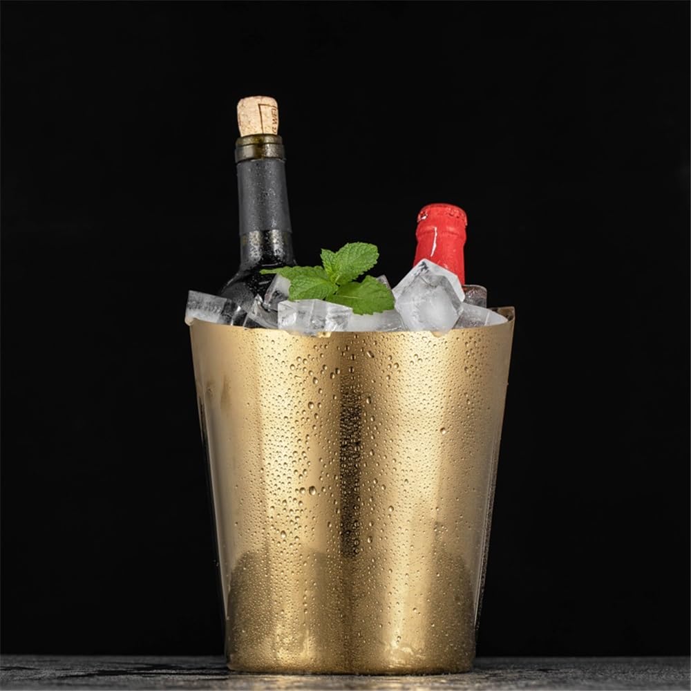 Cubo de Hielo Cubo de champán, Cubo Hielo Biselado, Acero Inoxidable, for Vino casero, Moda for Bar Cubo de Hielo frío para Barra(Gold)