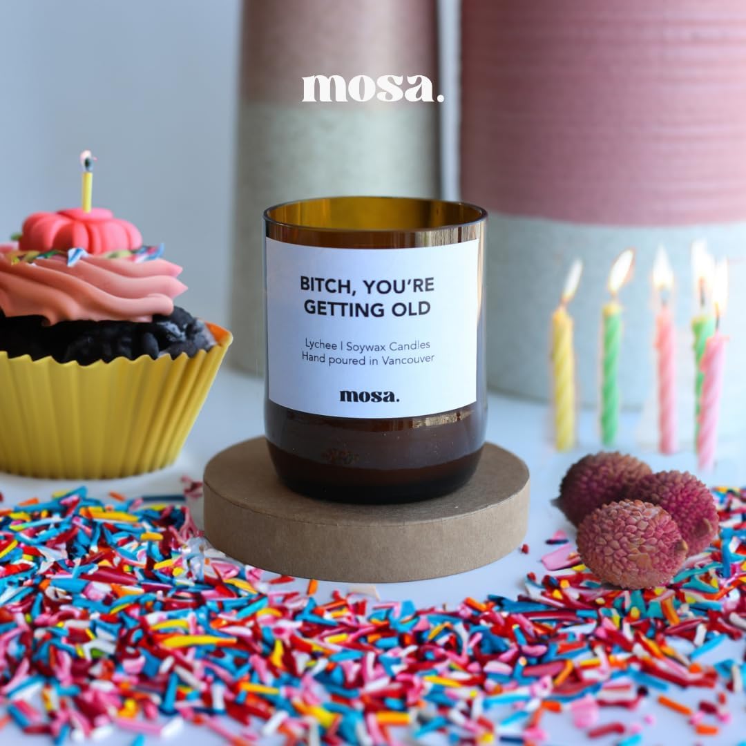 Mosa Eco Friendly Lychee Scented Soy Candle - 8oz Natural Soy Wax Candle with Wooden Wick | Upcycled Wine Bottle Jar | Long-Lasting Fruity Aromatherapy Candle | Handmade | Gift Ready