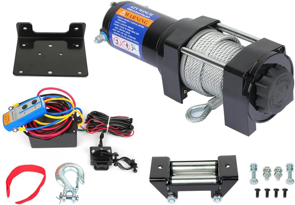SCITOO 12V 4000LB Electric Towing Winch for ATV/UTV Synthetic Rope IP67 Waterproof Winchs Kits Off Road with wireless/wired Controller, Hawse Fairlead, Mounting Plate