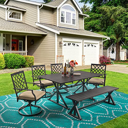 Meooem Outdoor Patio Bench, 61.2" Metal Picnic Benches, Sturdy X-Leg Dining Seating All Weather For Garden Bistro Backyard (5Ft For 2-3 Persons) #TOP6