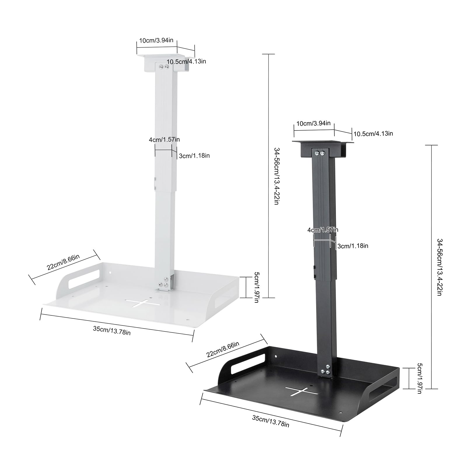 Supporto per proiettore regolabile in altezza, 34 – 56 cm, per proiettore da soffitto, portata: 14 kg, bianco/nero (nero)