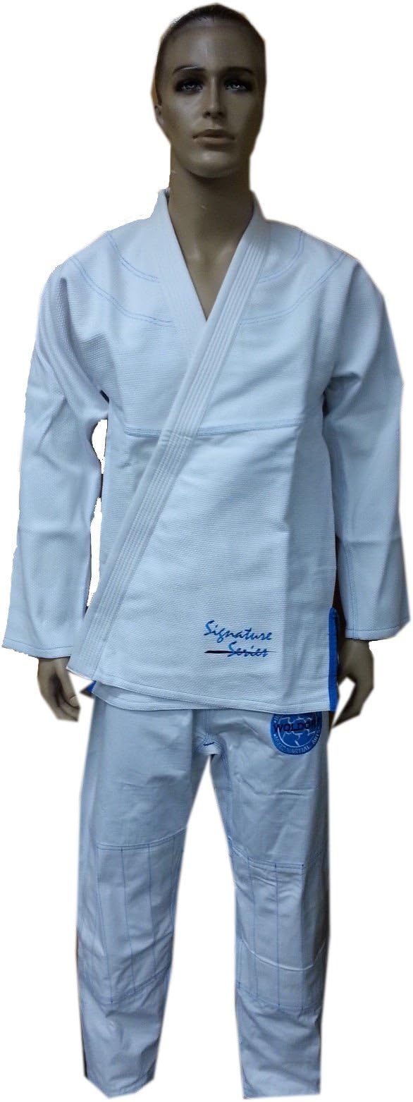 Woldorf USABrazilian Jiu Jitsu Kimono Pearl Weave Gi Competition Uniforms, White with Ripstop Pants Size 5 A3 Pre-Shrunk, Ultra Light Weight Uniforms