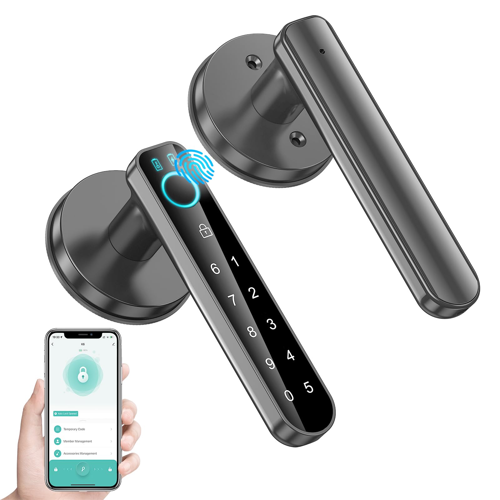 Fingerprint Door Lock- Smart Door knob,biometric Door Lock，with passcode keypad keyless Entry Door Handle，for Bedroom Home Hotel Office Apartment