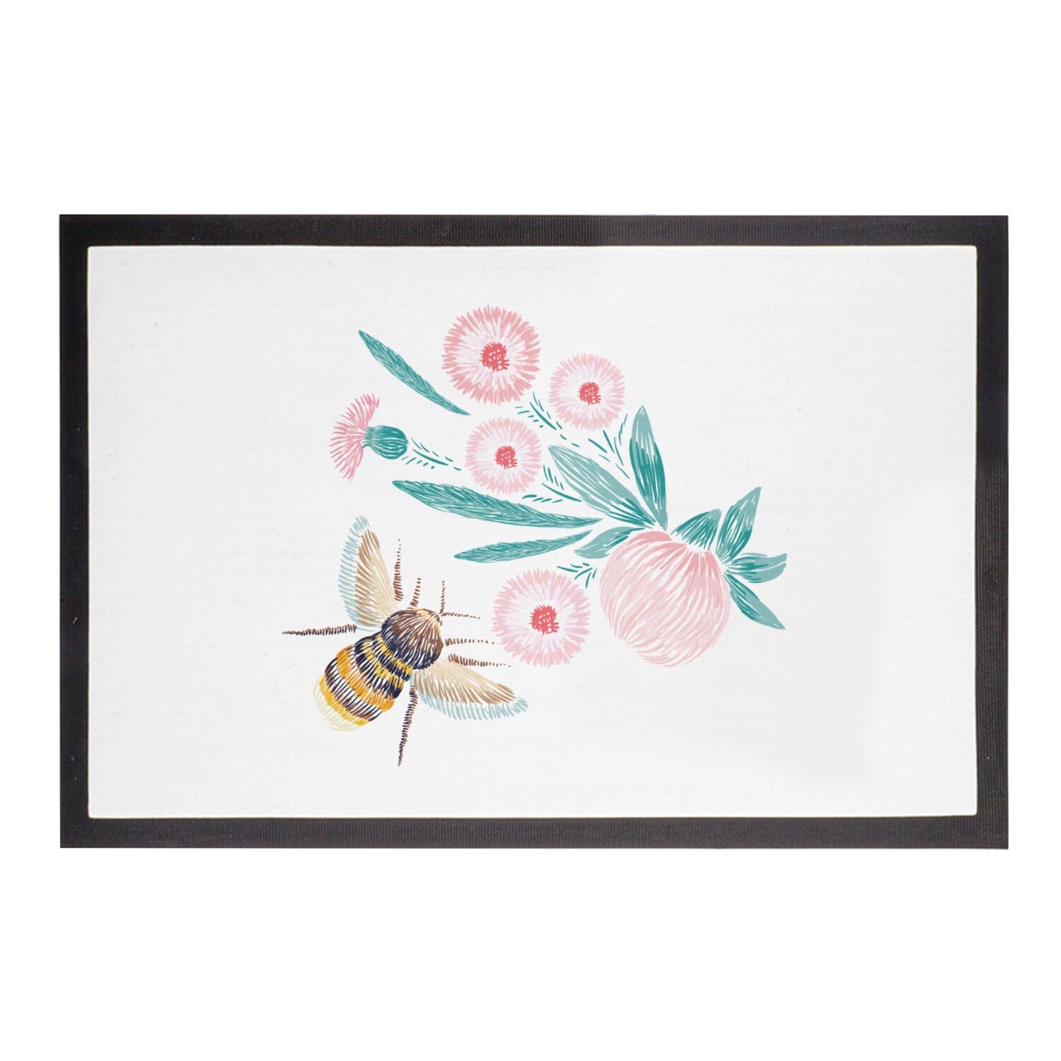 Paillasson fait main blanc illustration abeille luxe minimaliste