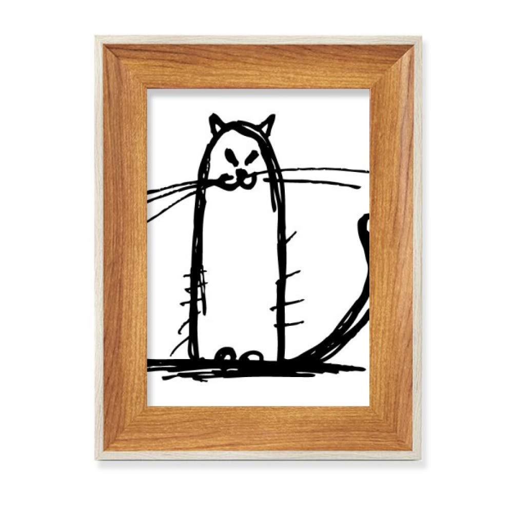 Affichage tableau art peinture chat assis cadre photo bois de bureau