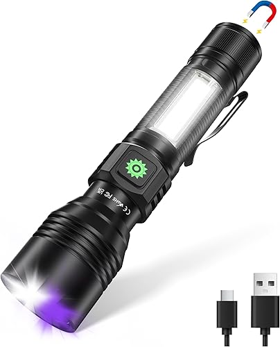 DARKDAWN 3 in1 Super Bright Flashlight & UV Flashlight 395nm, High Lumens USB Rechargeable LED Flashlights,Handheld Portable Flash Lights for