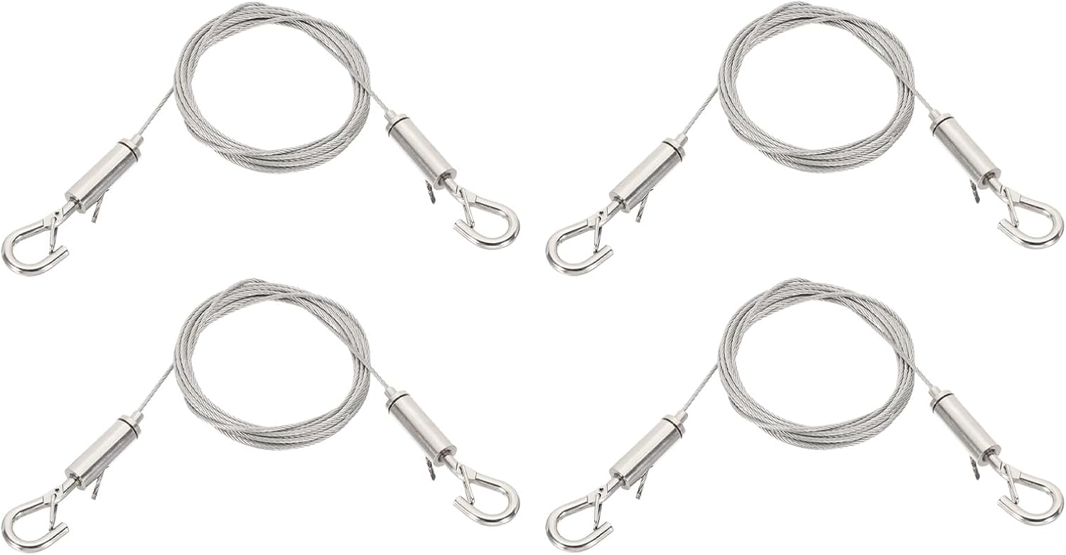 PATIKIL 8 Pcs Adjustable Picture Hanging Wire Kit, 2m/6.6ft Fit for 1.5mm Wire Heavy Duty Stainless Steel Wire Rope Hanger Hardware for Hanging Mirrors, Frames, Lamps, Billboards