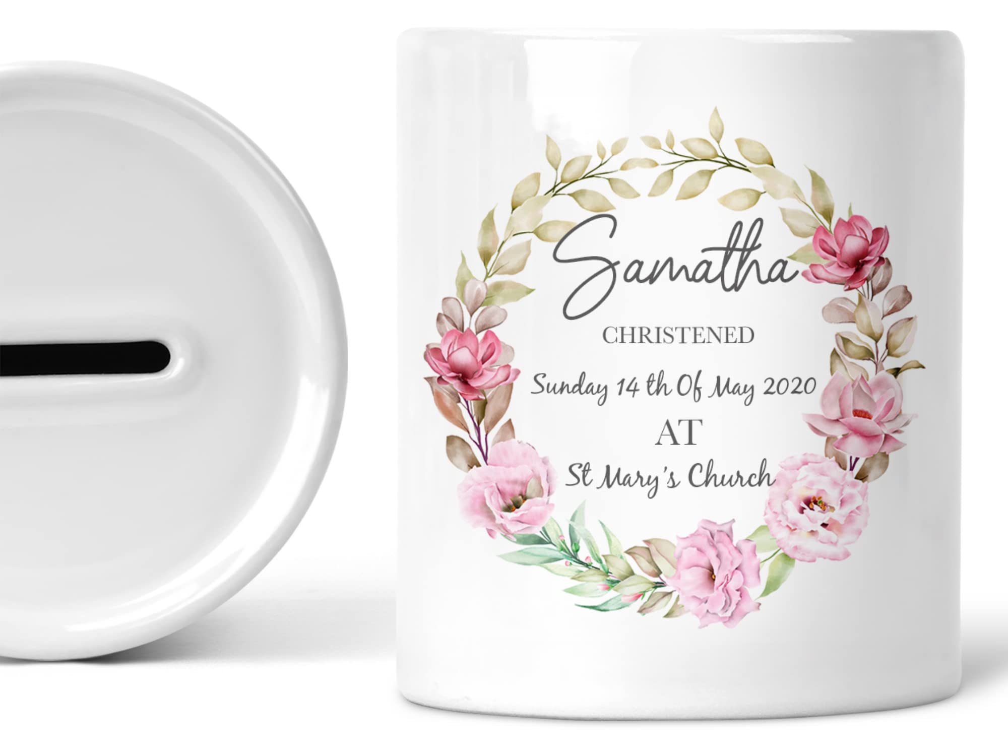 Personalised Christening Gift For Baby Girl Piggy Bank For Babies Girls Decor Newborn Gifts Money Box Custom Name Savings Jar Decor Coin Box Money Bank Nursery Accessories Ceramic Keepsake