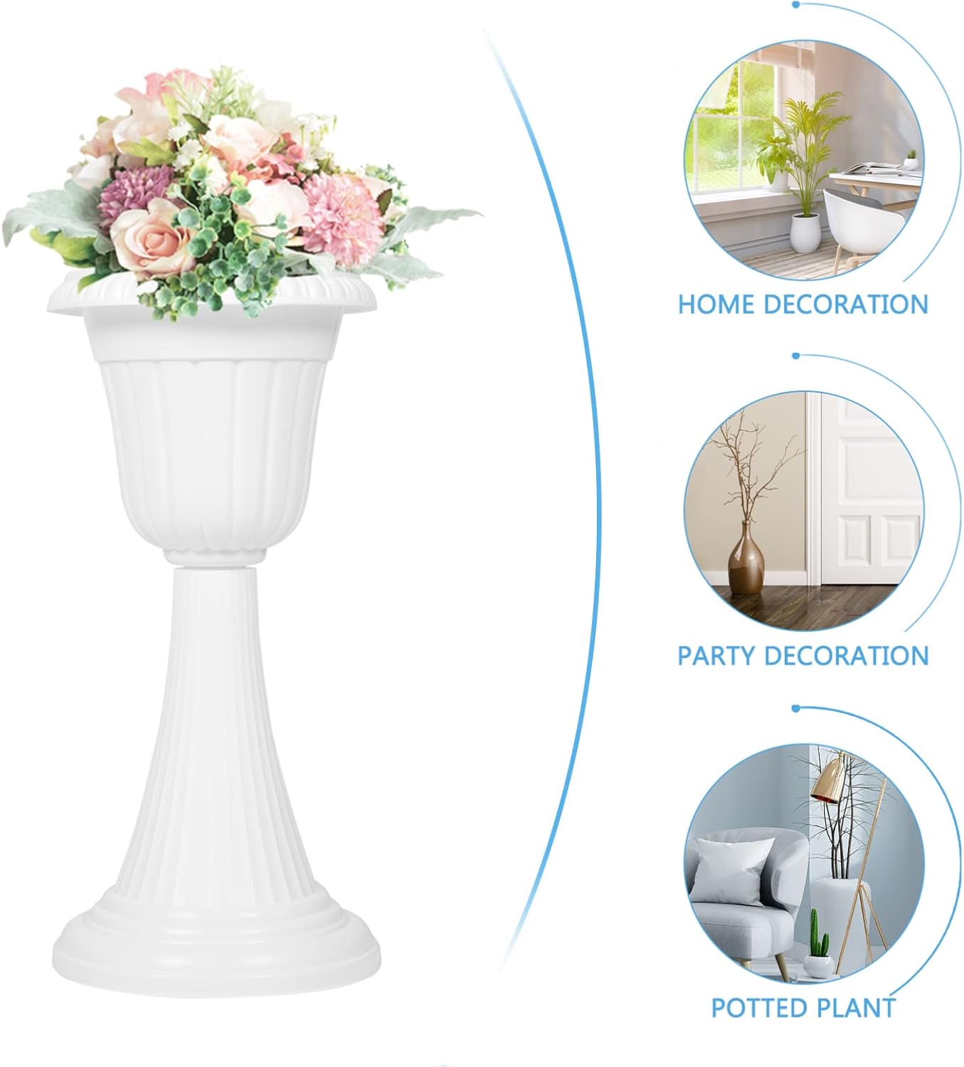 GANAZONO Planter Classic Urn Planter Large Plastic Outdoor Urns Planters Flower Vases Plant Pot Grecian Plants Pots for Garden Porch Front Door White Column Plant Stand Pot