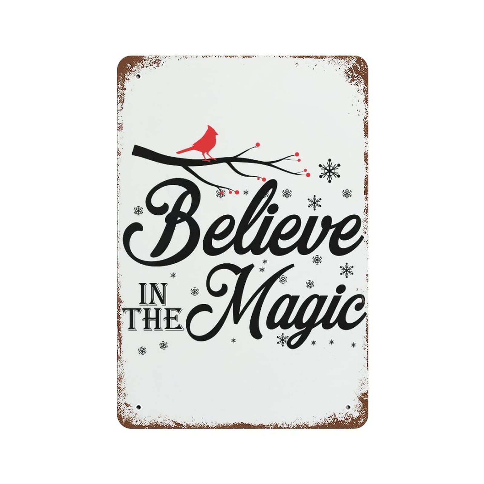 Panneau Believe in The Magic Cardinals plaque métal décorative murale extérieure 30x45cm