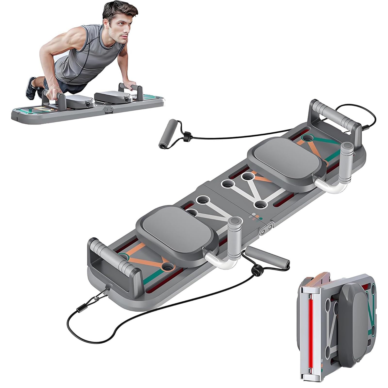Planche à pompes pliable multifonctionnelle avec bandes de résistance et coussins