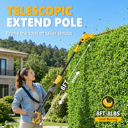 Image of Alloyman 20V MAX Pole Hedge Trimmer,Telescoping Pole Hedge Trimmer,with 2 Packs 4.0Ah Batteries & Charger,8 Feet Hedge Trimmer for Shrubs Pruning