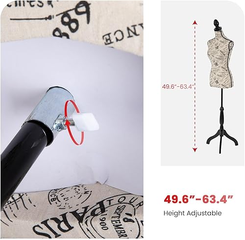 Miniatura 4 de Forma de vestido de maniquí, modelo de vestido femenino, cuerpo de maniquí de exhibición de torso de 60 a 67 pulgadas, altura ajustable, trípode