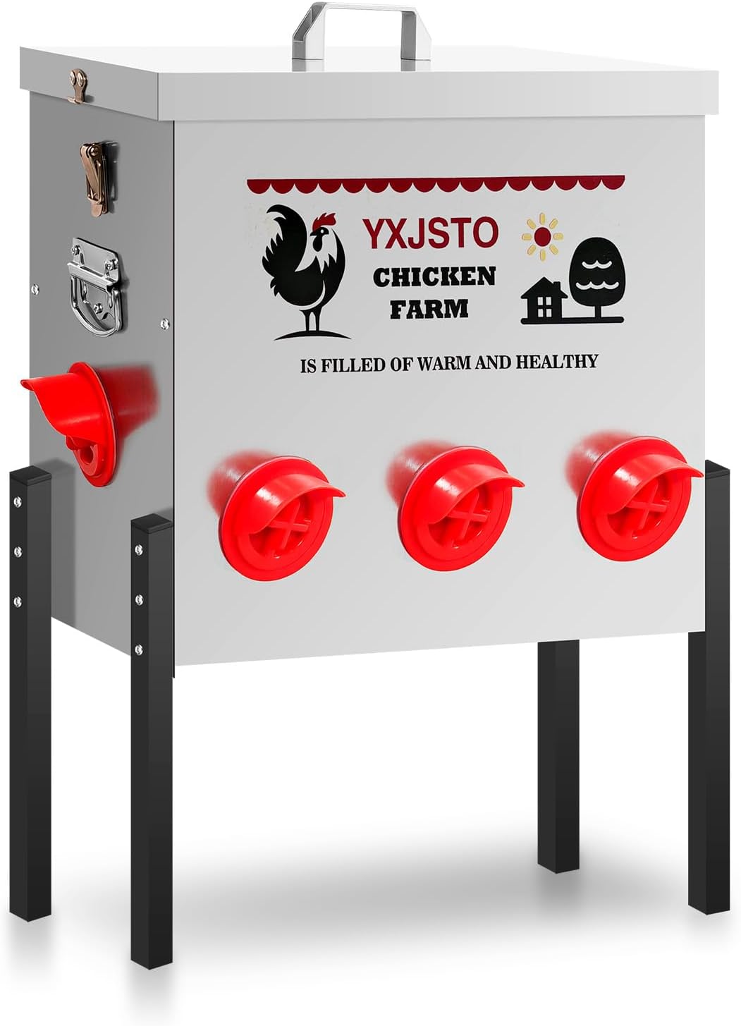 50LB Automatic Chicken Feeder with 8 Ports, Heavy Duty Metal No-Waste Poultry Feeder, Rustproof & Weatherproof Chicken Feeder with Adjustable Legs & Locking Lid