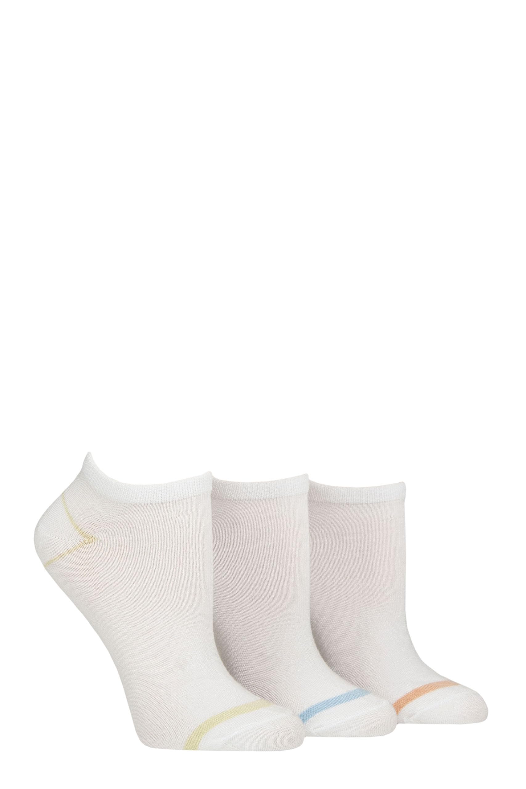 Glenmuir Women's White / Green / Blue / Orange ' 3 Pair Plain And Patterned Bamboo Secret Socks (Uk, Numeric, 4, 8, Regular, Regular, White/Green/Blue/Orange)