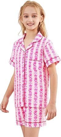 Pajamas Set 2 Piece Short Sleeve Cute Preppy Summer Holiday Sleepwear