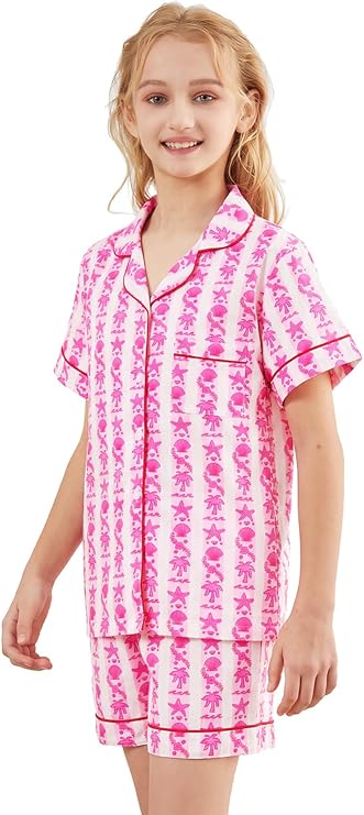 Pajamas Set 2 Piece Short Sleeve Cute Preppy Summer Holiday Sleepwear
