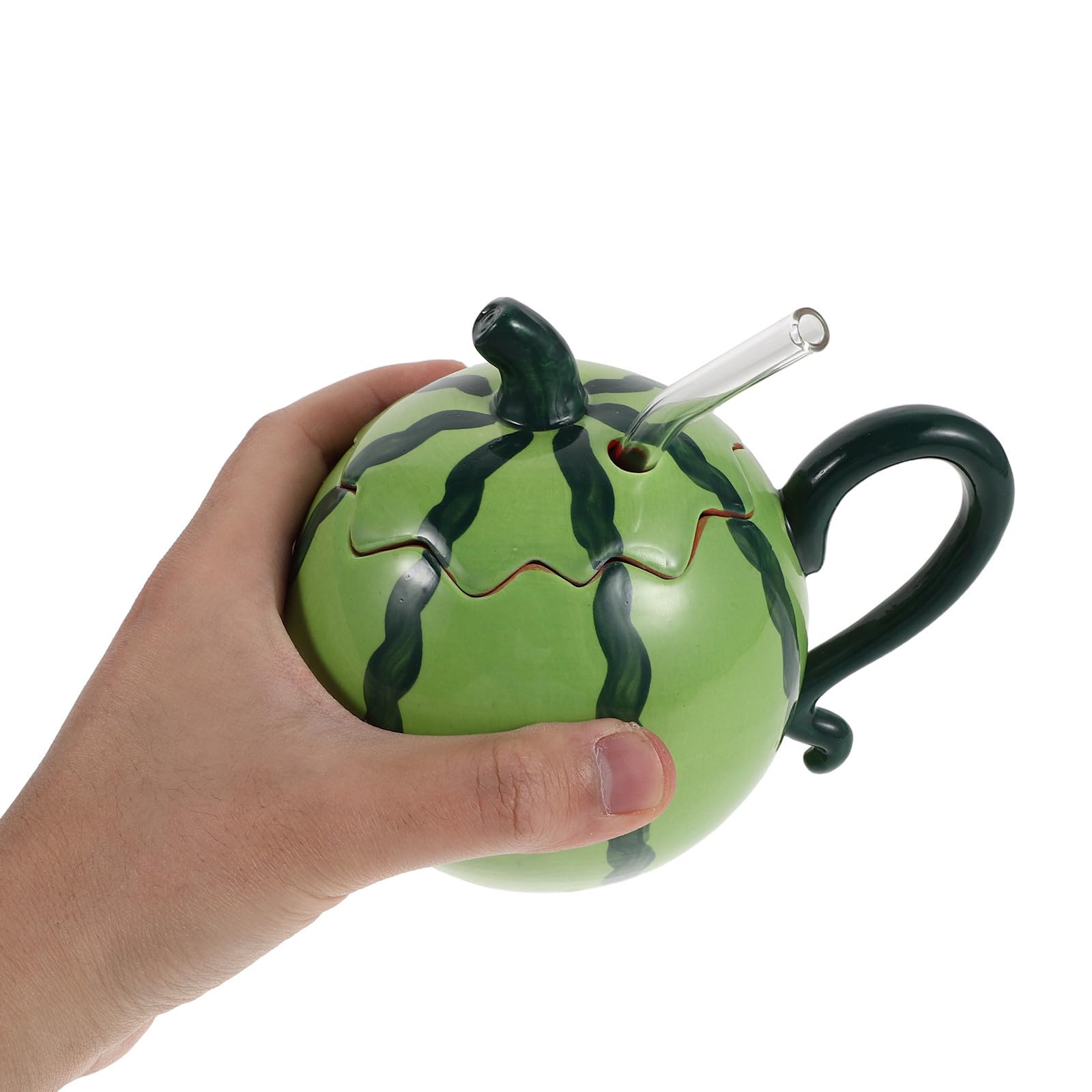 VALICLUD Keramik Wassermelonenbecher mit Deckel und Strohhalm 500ml