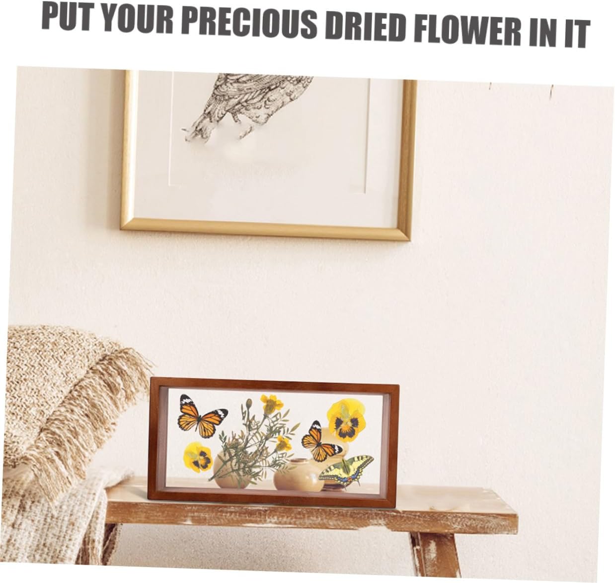 4pcs Dried Flower Shadow Box Display Case for Pressed Flowers and Photos Creative Specimen Frame for Home Decor Bedroom and Living Room Walnut Color