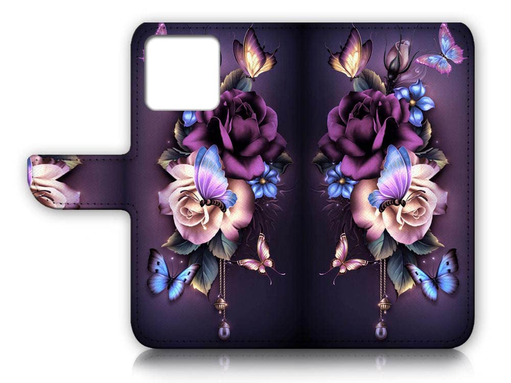 AJOURTEK for iPhone 13 Pro, Art Designed Flip Wallet Style Cover Case Fancy Flower Full Body Protection AD003 (#24886 Purple Rose Flower i13pro)