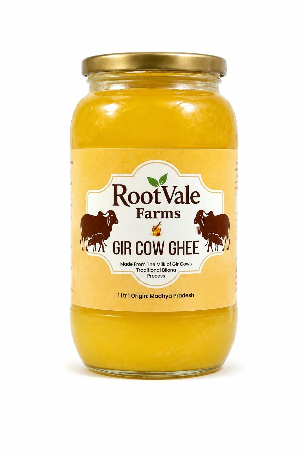 RootVale Farms Premium Bilona Cow Ghee (1 Litre) | Desi Gir Cow A2 Milk | Pure, Natural, Chemical-Free & Healthy | Traditional Method | Classic_Glass_Jar-image-23