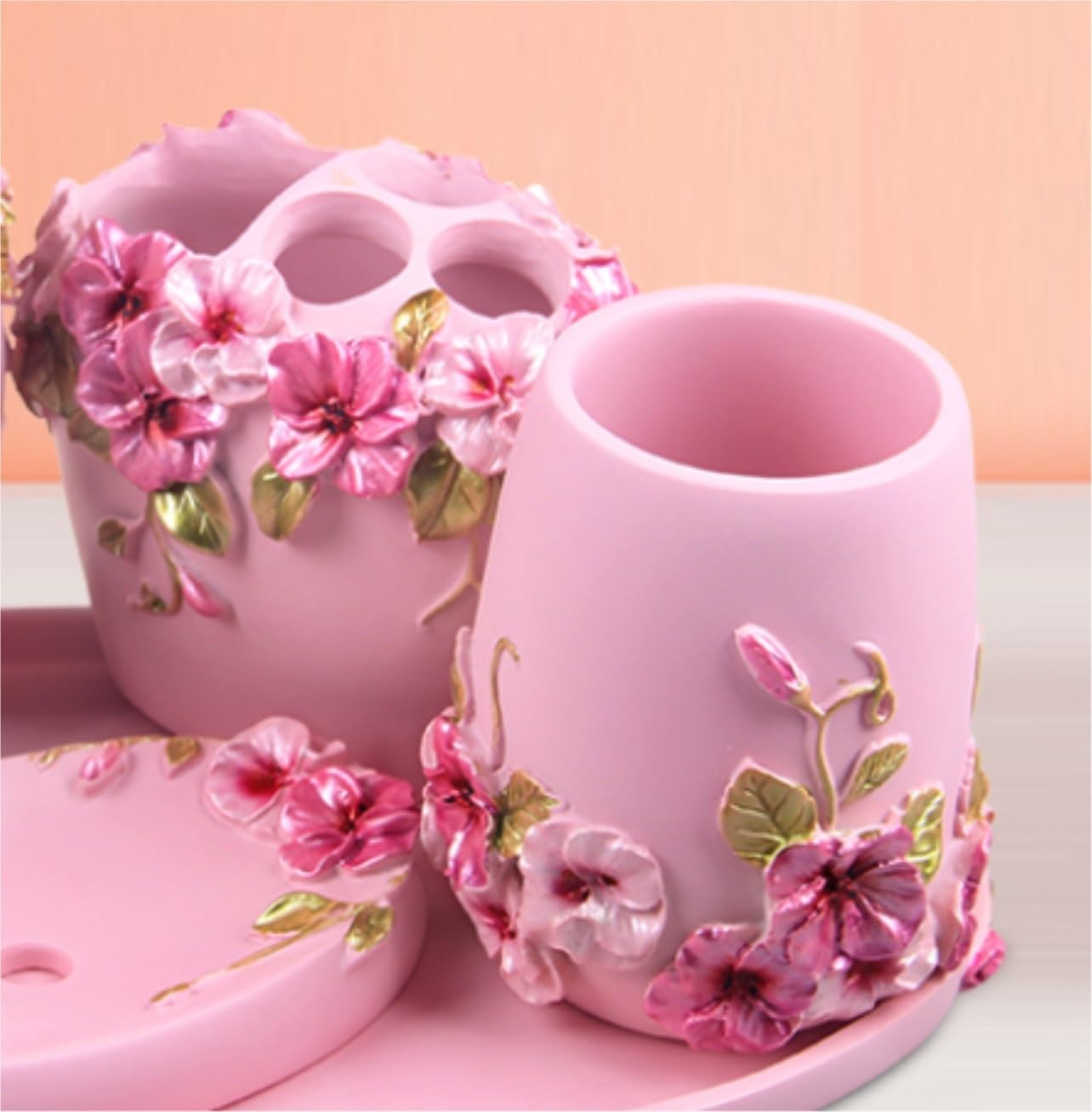 Accesorios De Baño Juego De 6 Dispensadores De Líquido para Baño, Accesorios De Baño De Resina, Soporte para Cepillo De Dientes, Jabonera, 2 Vasos Set De Baño Accesorios