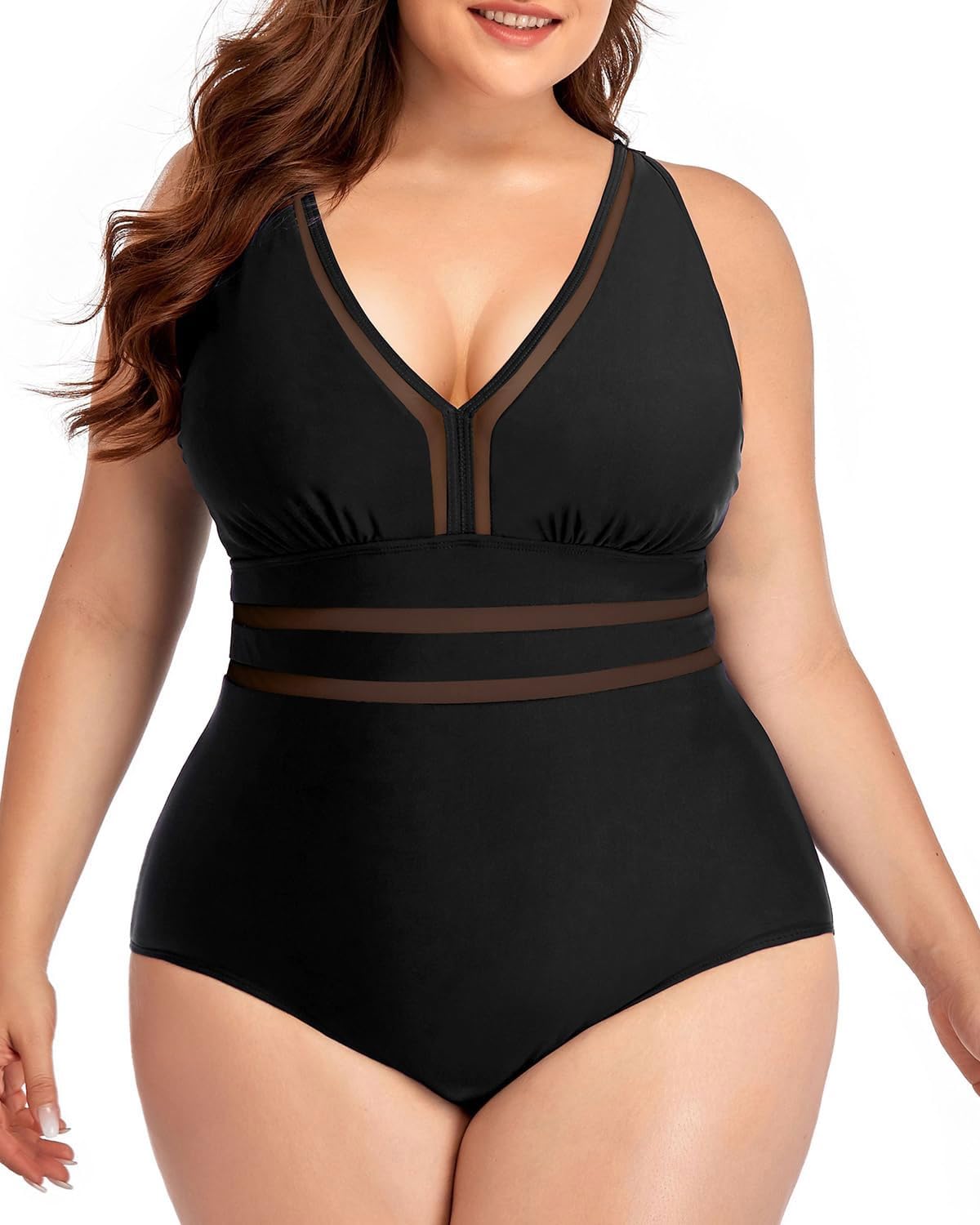 Yutdeng Bañador Mujer Reductor Barriga Bañadores Mujer Tallas Grandes Traje de Baño de Una Pieza Sexy de Malla Monokini Vientre Plano Cuello en V Ropa de Baño Push Up Relleno Swimsuit Elegante Playa