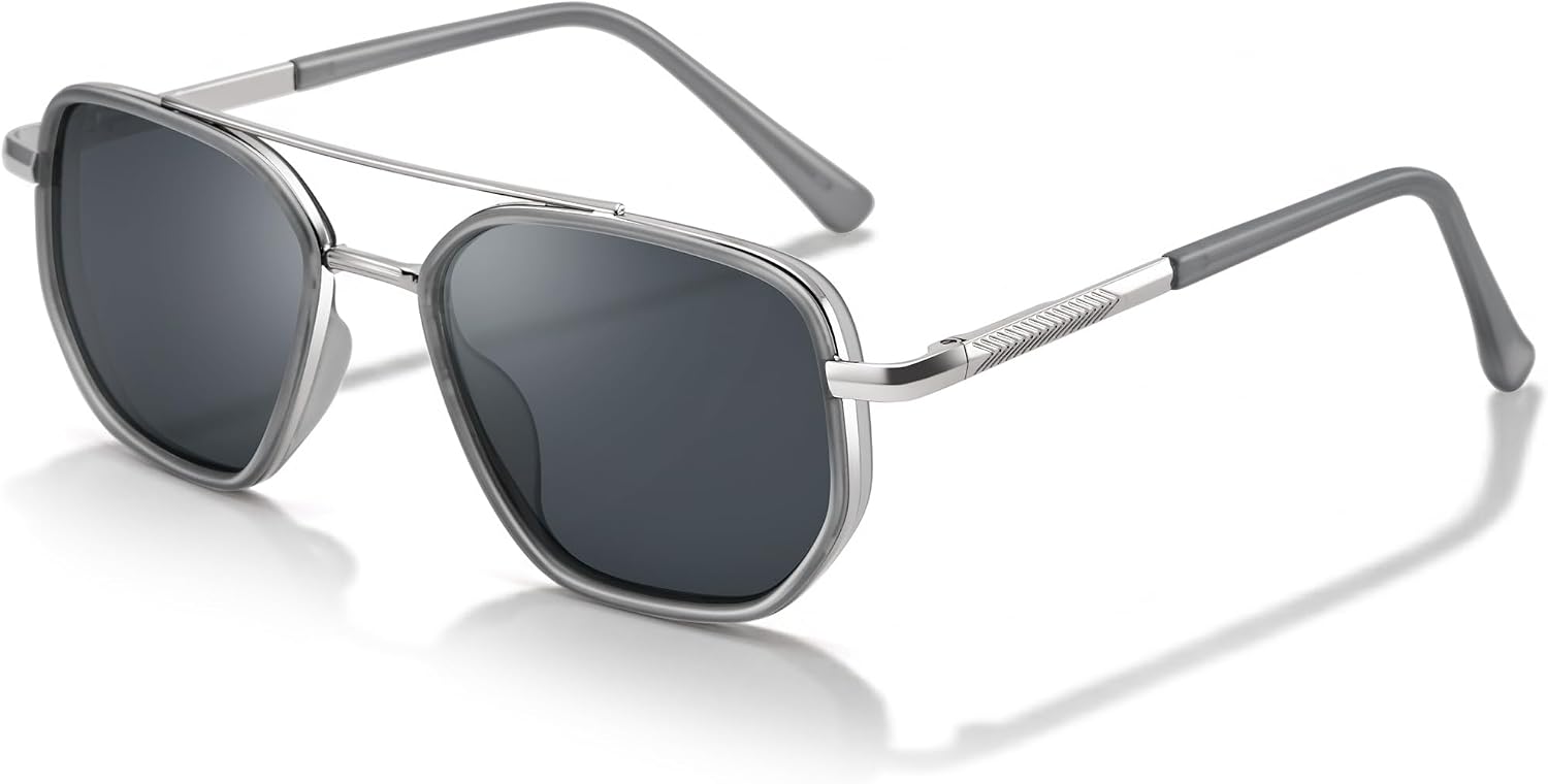 Pro Acme Polarized Aviator Sunglasses for Men & Women, Retro Square Metal Frame UV400 Shades for Driving Travel