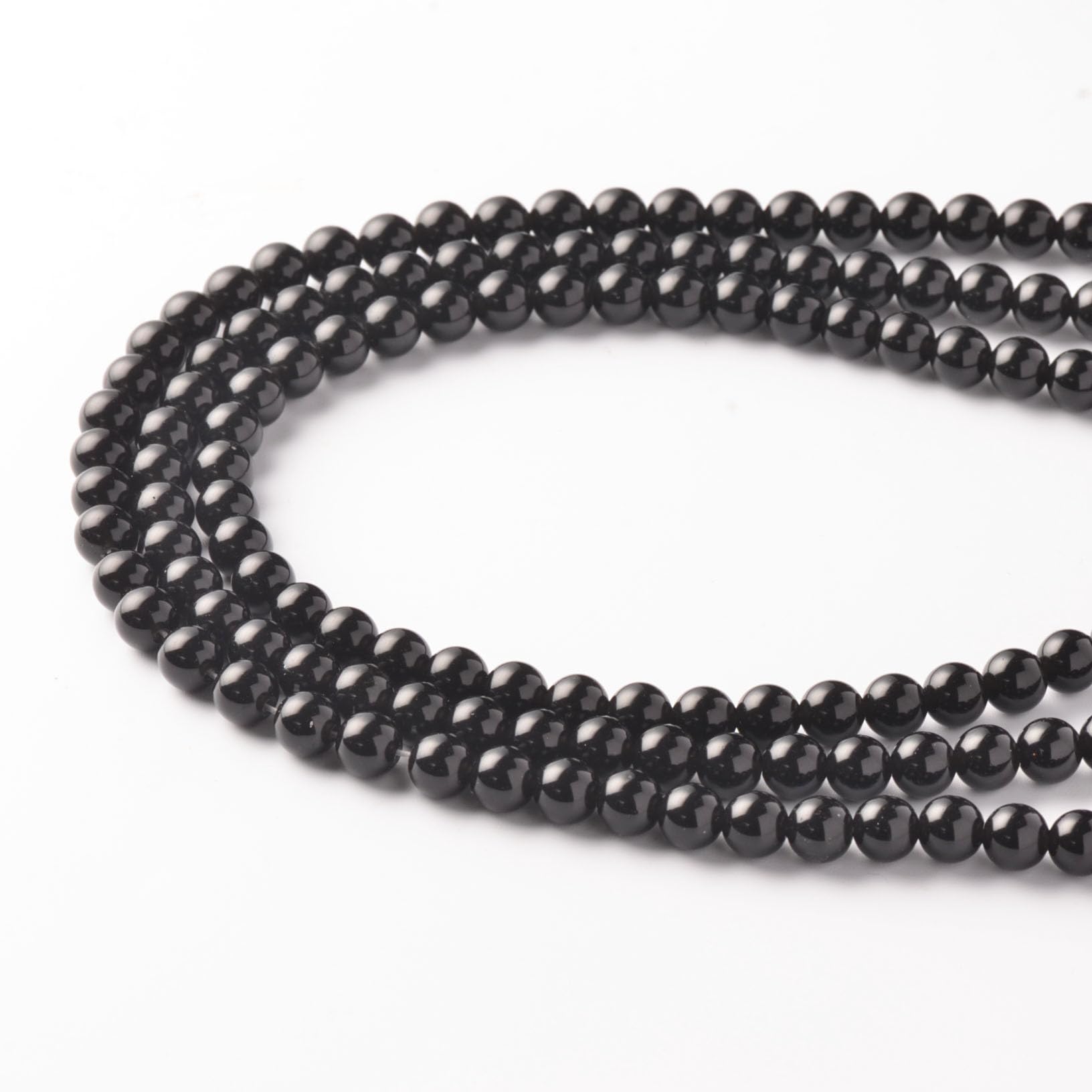 6mm Black Obsidian Stone Beads for Bracelets Making, Gemstone Beads for Jewellery Crafting (55~60Pcs)