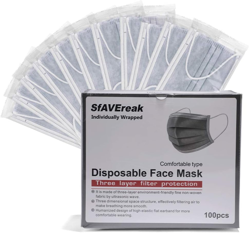Face Mask Individually Wrapped Disposable 100 Pack Grey