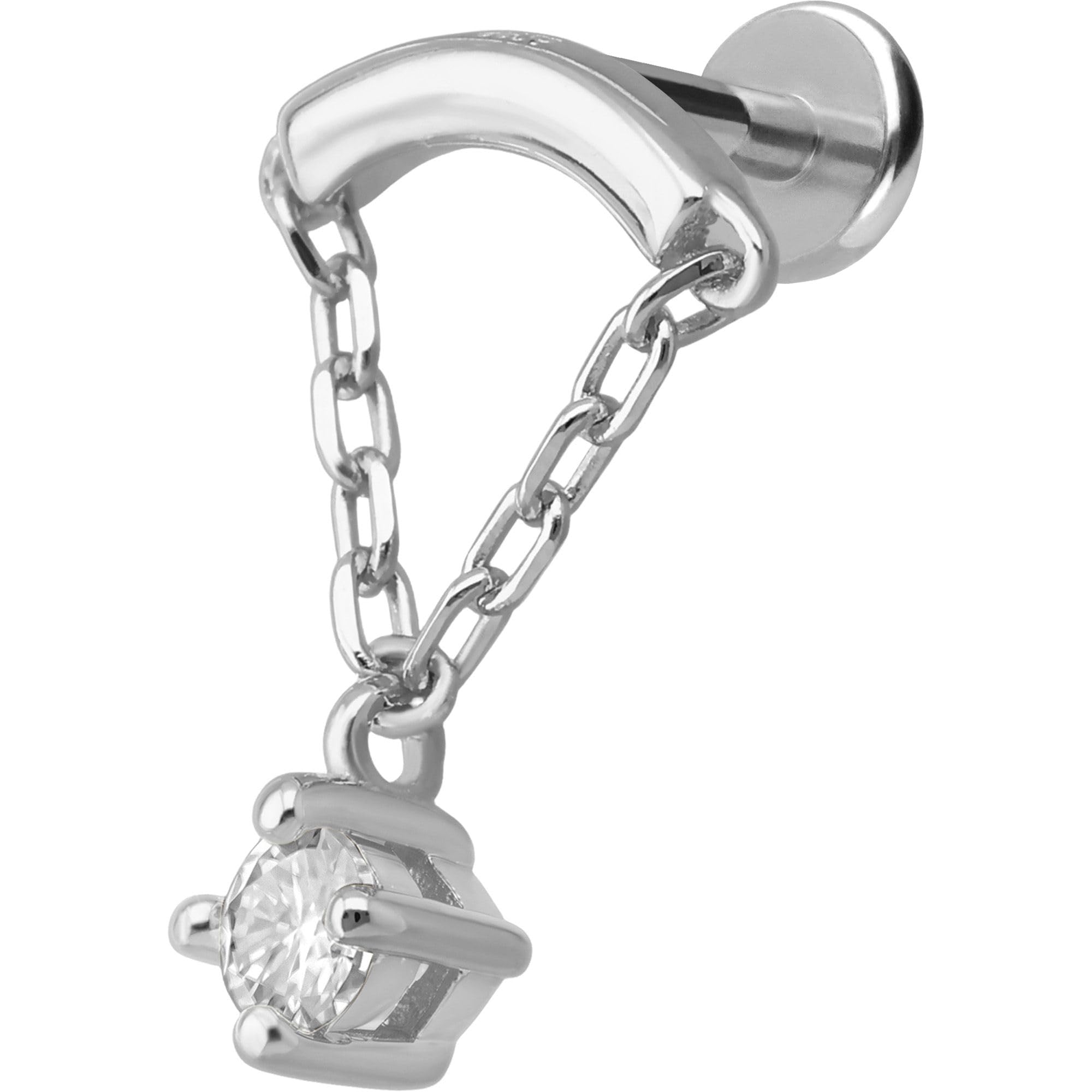 PIERCINGLINE Piercing Stecker Titan Labret mit Innengewinde + 925er Silber Aufsatz MOISSANIT + BOGEN + KETTE - Goldfarben, Silberfarben
